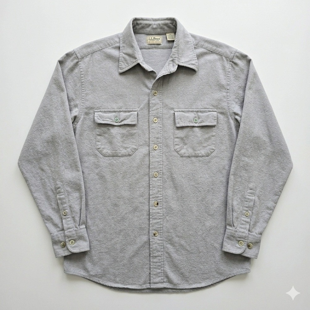 VTG LL Bean Freeport Chamois Made in USA Mens 16 L Gray Heavy Flannel EUC
